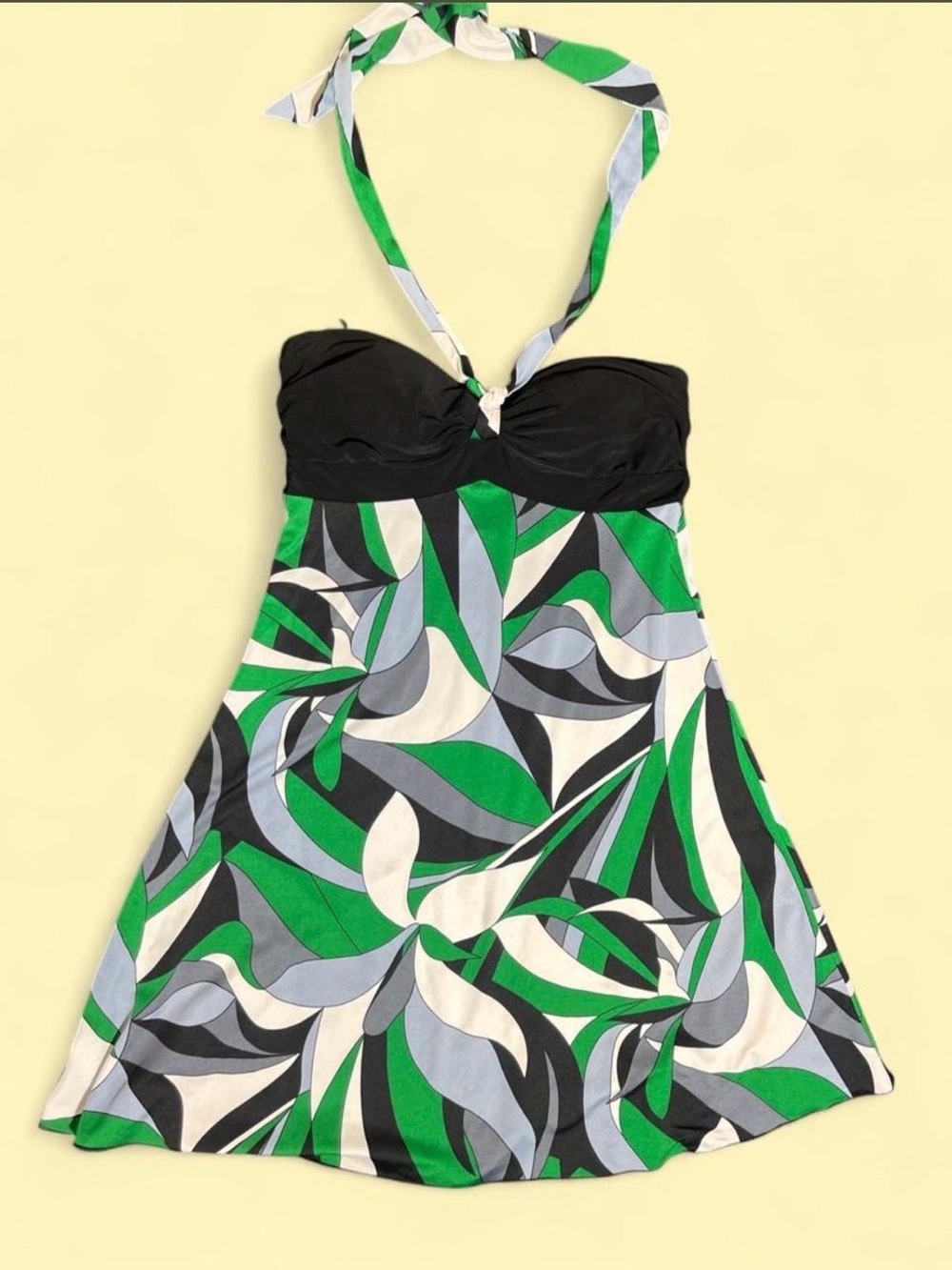 Vintage A-List by Wrapper Green Abstract Halter Dress Medium